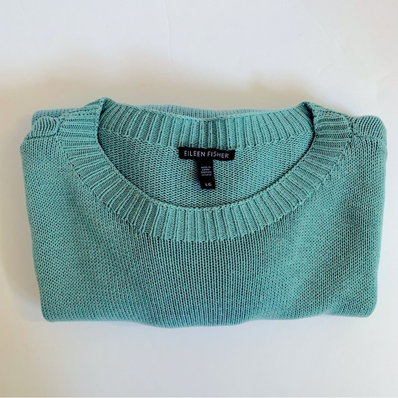 Eileen Fisher Silk Blend Knit Sweater Top Long Sleeve Size Large Colour Seaside - Picture 6 of 13